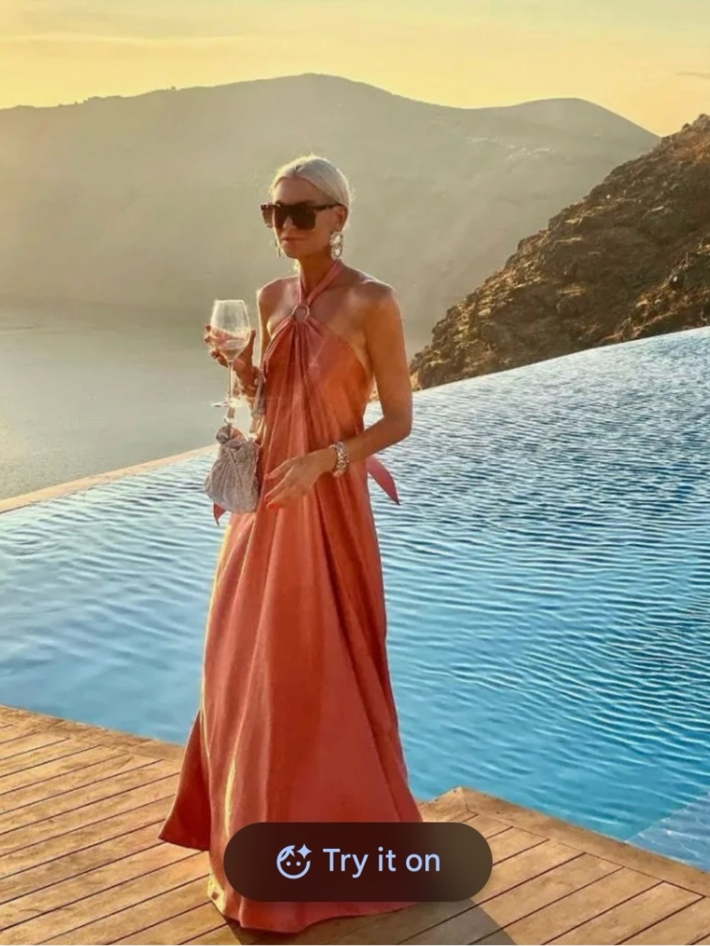 Satin Look Coral Halter Maxi Dress